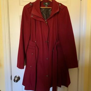 Calvin Klein, red heavy trench coat.